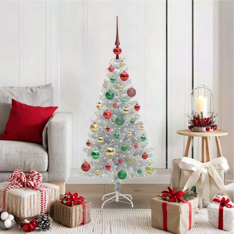 Sapin de Noël avec 150 LED avec support Argent 120 cm PET 542249542249