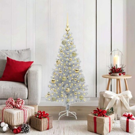 Sapin de Noël avec 150 LED avec support Argent 120 cm PET 542252542252
