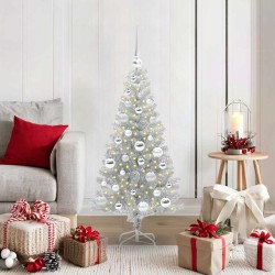 Sapin de Noël avec 150 LED avec support Argent 120 cm PET 542253542253