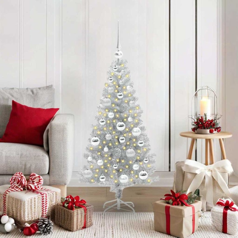 Sapin de Noël avec 150 LED avec support Argent 120 cm PET 542253542253