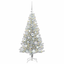 Sapin de Noël avec 150 LED avec support Argent 120 cm PET 542253542253