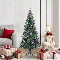 Sapin de Noël artificiel pré-éclairé Vert 150 cm PVC et métal 542266542266