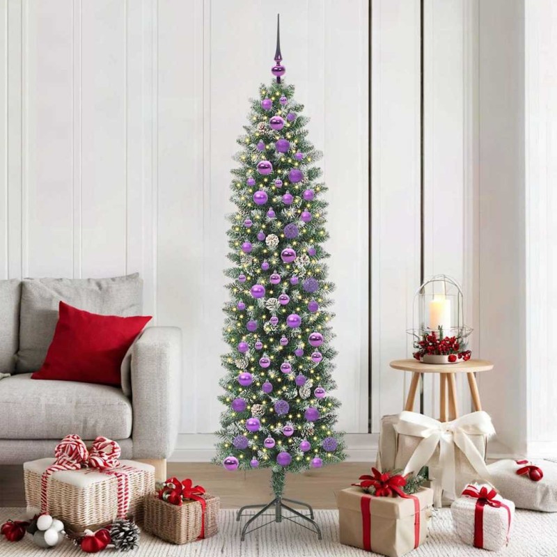 Arbre de Noël artificiel slim avec 300 LED Vert et blanc 180 cm 542276542276