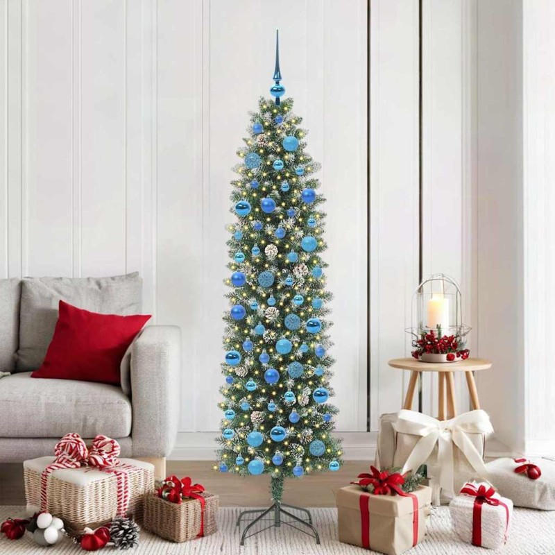 Arbre de Noël artificiel slim avec 300 LED Vert et blanc 180 cm 542277542277