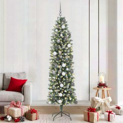 Arbre de Noël artificiel slim avec 300 LED Vert et blanc 210 cm 542278542278