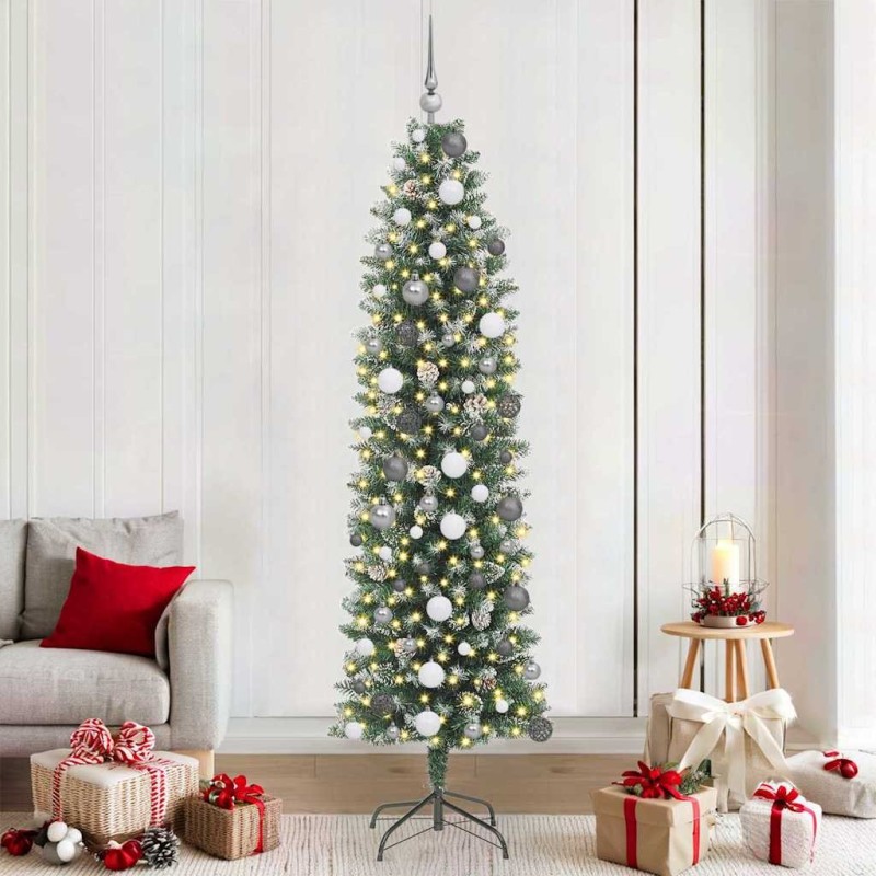 Arbre de Noël artificiel slim avec 300 LED Vert et blanc 210 cm 542278542278