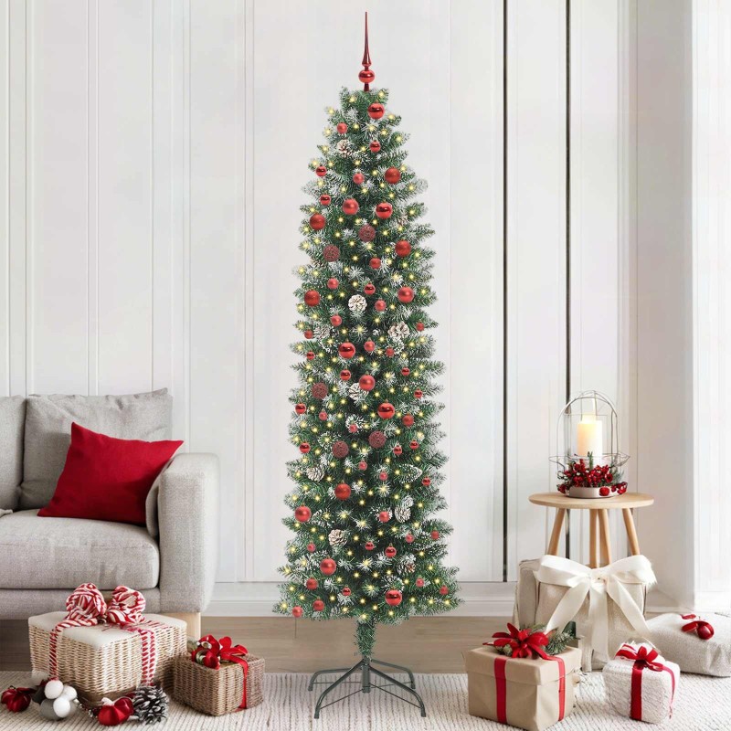 Arbre de Noël artificiel slim avec 300 LED Vert et blanc 210 cm 542279542279