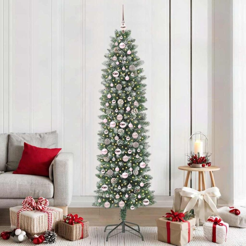 Arbre de Noël artificiel slim avec 300 LED Vert et blanc 210 cm 542281542281