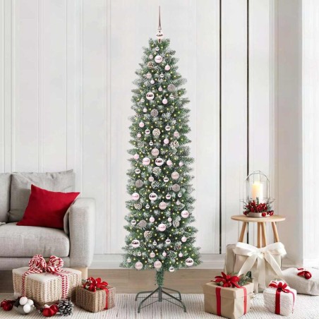 Arbre de Noël artificiel slim avec 300 LED Vert et blanc 210 cm 542281542281