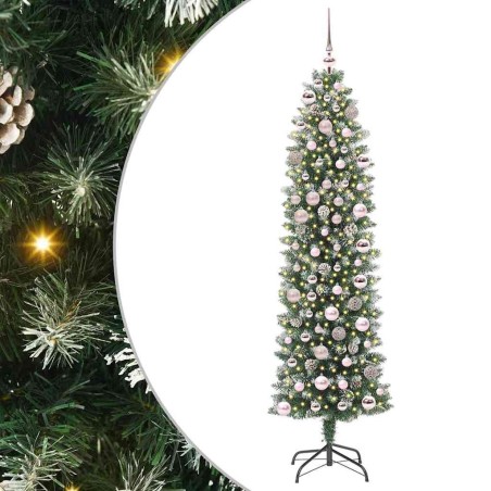 Arbre de Noël artificiel slim avec 300 LED Vert et blanc 180 cm 542282542282