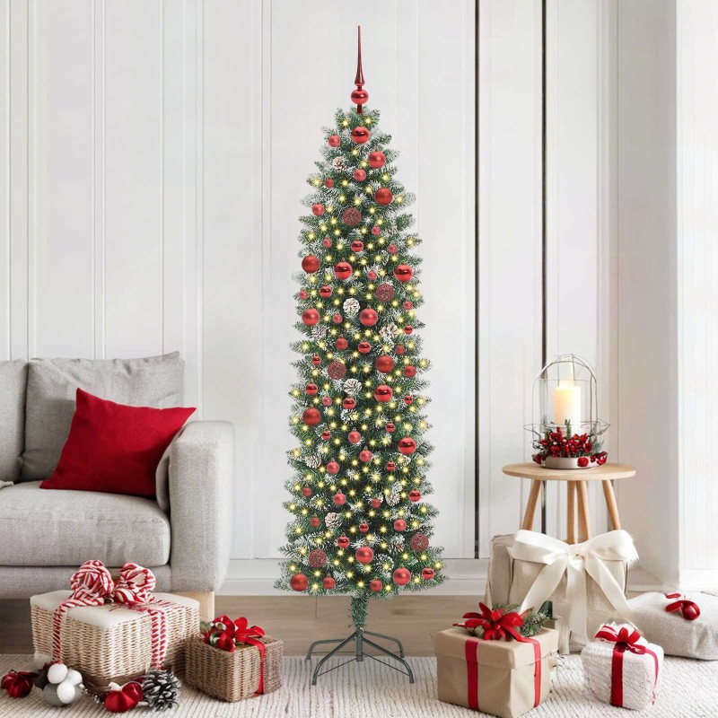 Arbre de Noël artificiel slim avec 300 LED Vert et blanc 180 cm 542284542284
