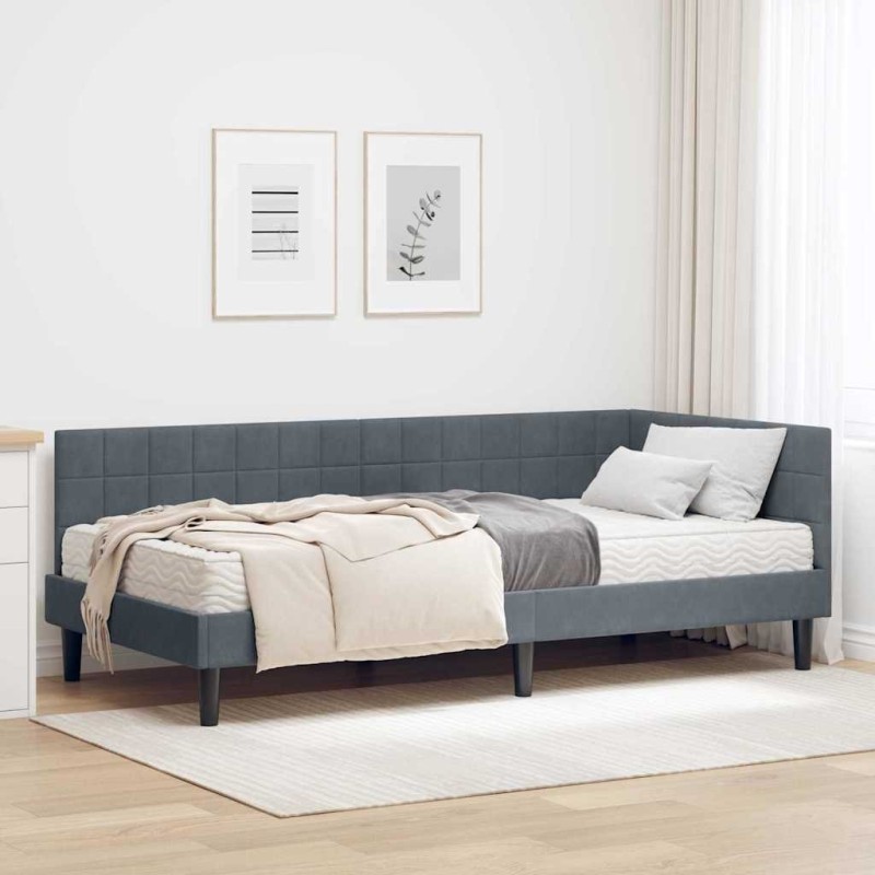 Cadre de lit d'angle avec matelas 2 pcs Gris Velours 542288542288