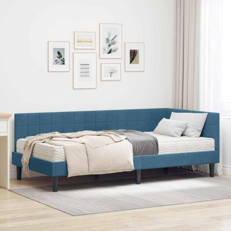 Cadre de lit d'angle avec matelas 2 pcs Bleu Velours 542291542291