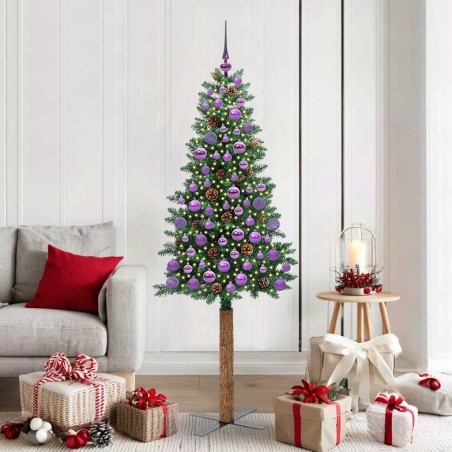 Sapin de Noël mince Vert 180 cm PVC et bois de pin massif 542299542299