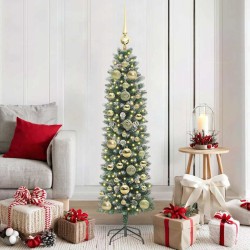 Arbre de Noël artificiel slim avec 150 LED Vert et blanc 150 cm 542300542300