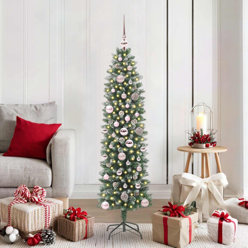 Arbre de Noël artificiel slim avec 150 LED Vert et blanc 150 cm 542303542303
