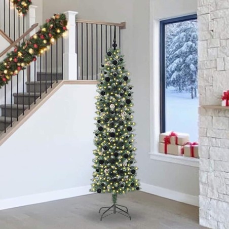 Arbre de Noël artificiel slim avec 300 LED Vert et blanc 240 cm 542307542307
