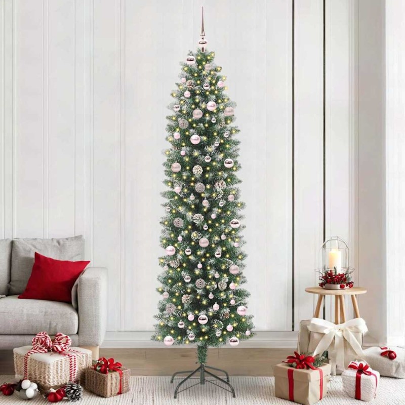 Arbre de Noël artificiel slim avec 300 LED Vert et blanc 240 cm 542308542308