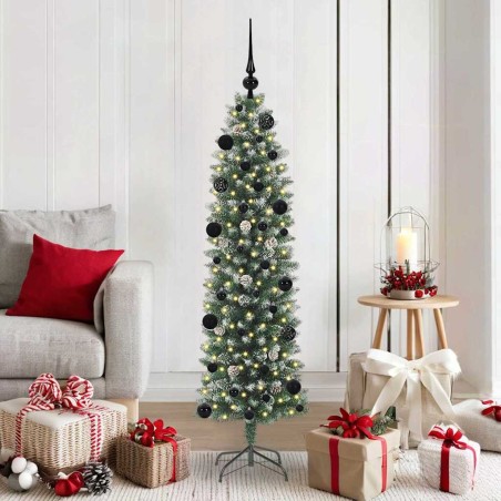 Arbre de Noël artificiel slim avec 150 LED Vert et blanc 150 cm 542312542312