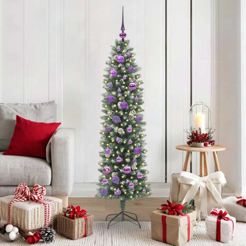 Arbre de Noël artificiel slim avec 150 LED Vert et blanc 150 cm 542316542316