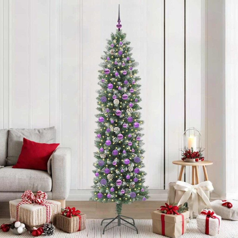 Arbre de Noël artificiel slim avec 300 LED Vert et blanc 210 cm 542317542317