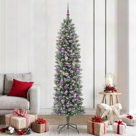 Arbre de Noël artificiel slim avec 300 LED Vert et blanc 210 cm 542317542317