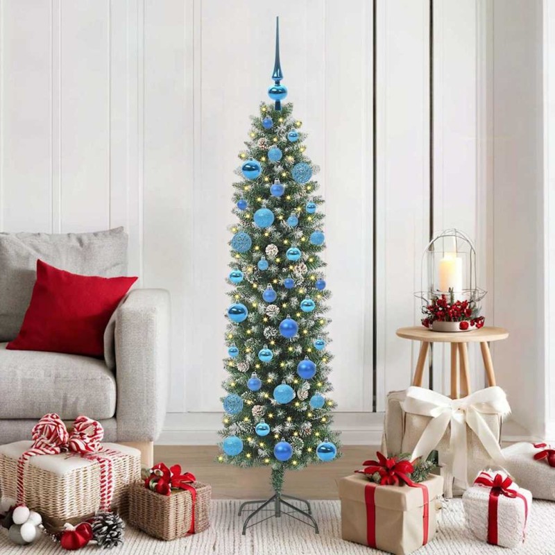 Arbre de Noël artificiel slim avec 150 LED Vert et blanc 150 cm 542320542320