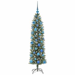 Arbre de Noël artificiel slim avec 150 LED Vert et blanc 150 cm 542320542320