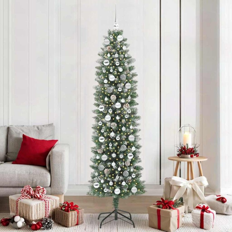 Arbre de Noël artificiel slim avec 300 LED Vert et blanc 210 cm 542321542321