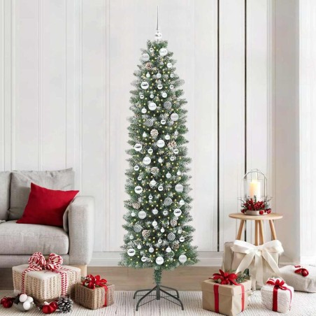 Arbre de Noël artificiel slim avec 300 LED Vert et blanc 210 cm 542321542321