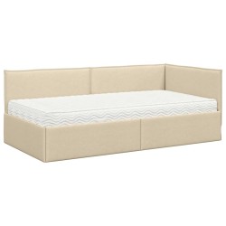 Cadre de lit d'angle avec matelas 2 pcs Crème Velours 542344542344