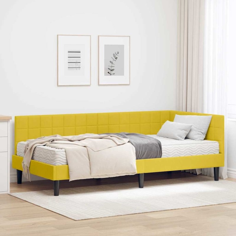 Cadre de lit d'angle avec matelas 2 pcs Jaune Velours 542353542353