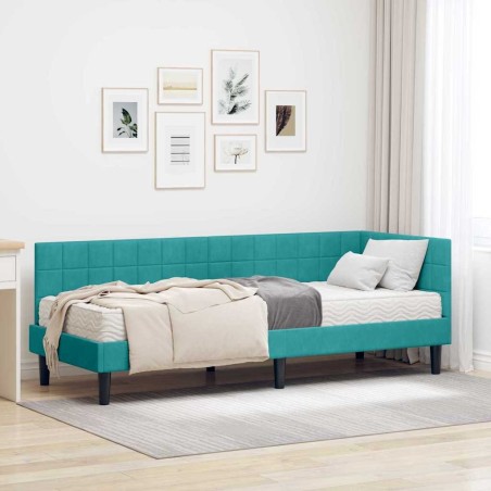 Cadre de lit d'angle avec matelas 2 pcs Turquoise Velours 542367542367