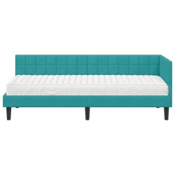 Cadre de lit d'angle avec matelas 2 pcs Turquoise Velours 542367542367