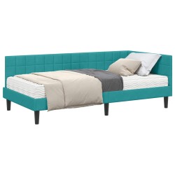 Cadre de lit d'angle avec matelas Turquoise 90 x 190 cm Velours 542368542368