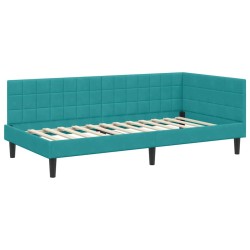 Cadre de lit d'angle avec matelas Turquoise 90 x 190 cm Velours 542368542368