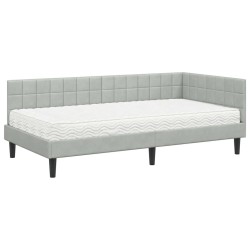 Cadre de lit d'angle avec matelas 2 pcs Gris clair Velours 542370542370