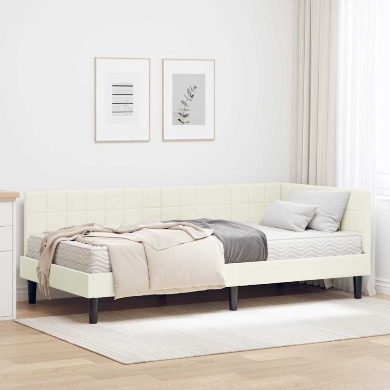 Cadre de lit d'angle avec matelas Crème 90 x 190 cm Velours 542371542371