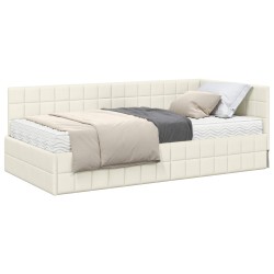 Cadre de lit d'angle avec matelas 2 pcs Crème Velours 542373542373