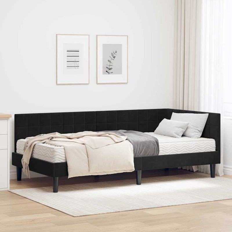 Cadre de lit d'angle avec matelas 2 pcs Noir Velours 542376542376