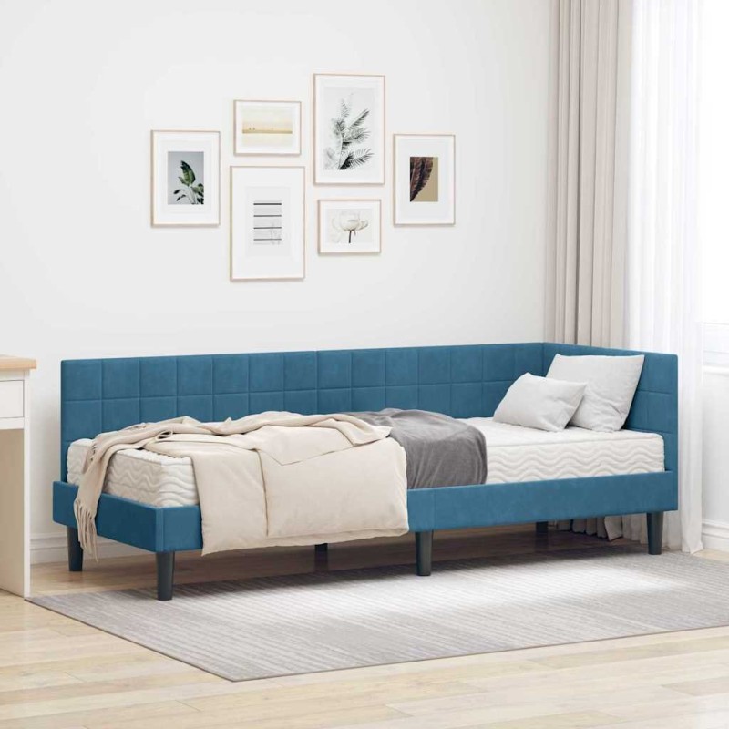 Cadre de lit d'angle avec matelas 2 pcs Bleu Velours 542377542377