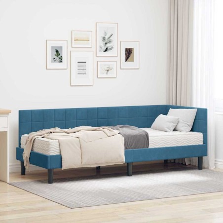Cadre de lit d'angle avec matelas 2 pcs Bleu Velours 542377542377