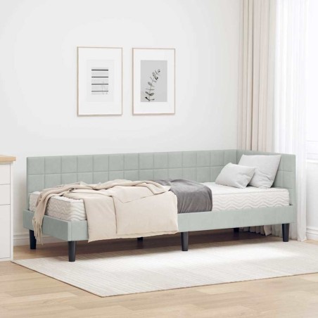 Cadre de lit d'angle avec matelas 2 pcs Gris clair Velours 542378542378