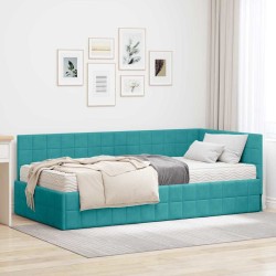 Cadre de lit d'angle avec matelas 2 pcs Turquoise Velours 542380542380