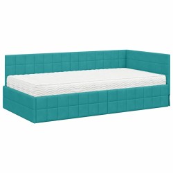 Cadre de lit d'angle avec matelas 2 pcs Turquoise Velours 542380542380