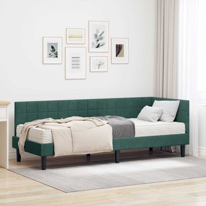 Cadre de lit d'angle avec matelas 2 pcs Vert Velours 542381542381