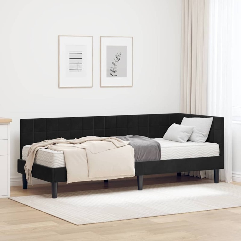 Cadre de lit d'angle avec matelas 2 pcs Noir Velours 542383542383