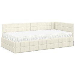 Cadre de lit d'angle avec matelas 2 pcs Crème Velours 542386542386
