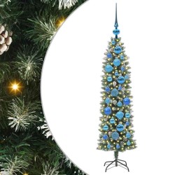 Arbre de Noël artificiel slim avec 150 LED Vert et blanc 120 cm 542452542452