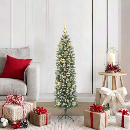 Arbre de Noël artificiel slim avec 150 LED Vert et blanc 120 cm 542453542453